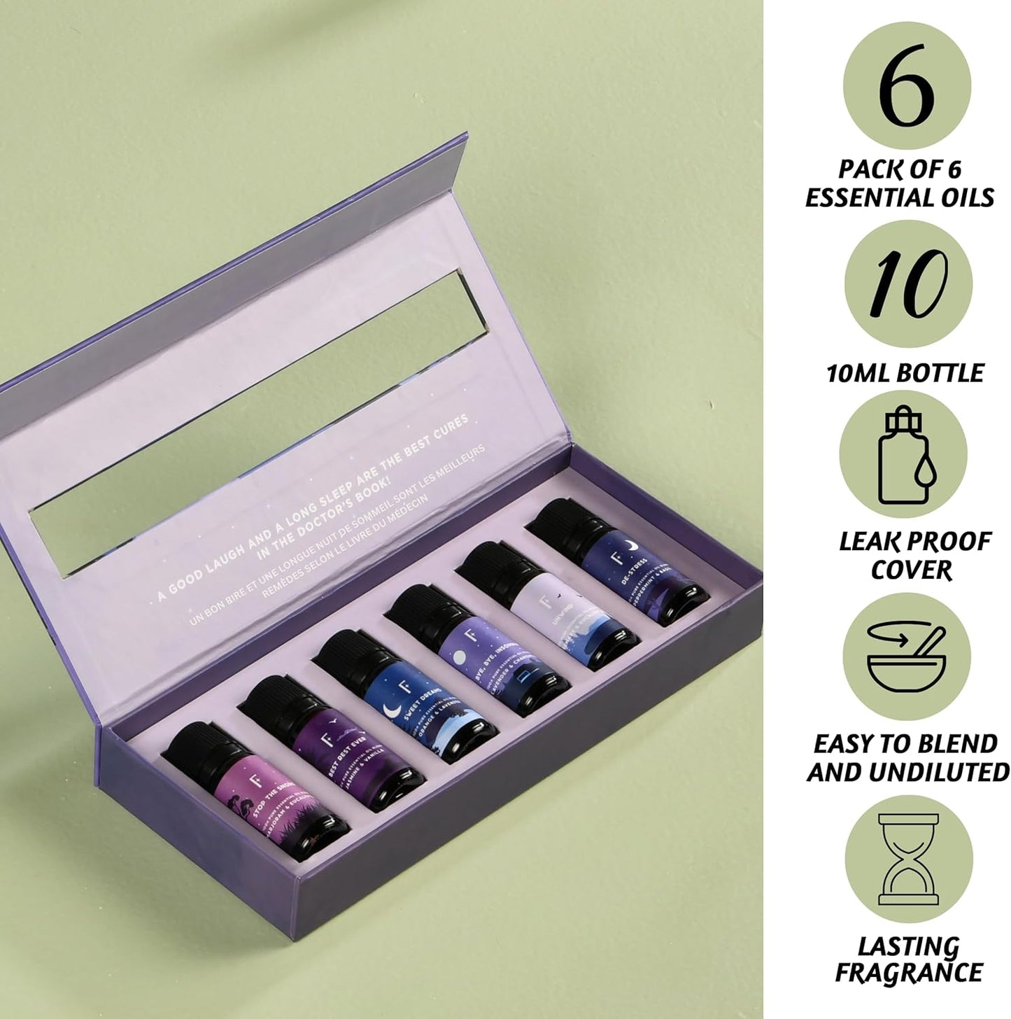 Sleep Essential Oils for Diffusers for Home - Set of 6 | Premium Relaxing Essential Oil Set for Sleep Essentials, Aromatherapy & Meditation | Lavender, Peppermint, Jasmine Eucalyptus Orange