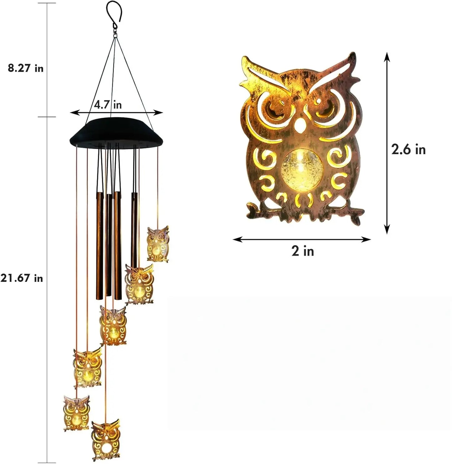 6 LED Solar Owl Wind Chimes Outdoor,Mom Gifts for Mothers Day Grandma Wife Gift Solar Owl Wind Chimes for Outside,Hanging Lights Warm Led,Outdoor Owl Decor