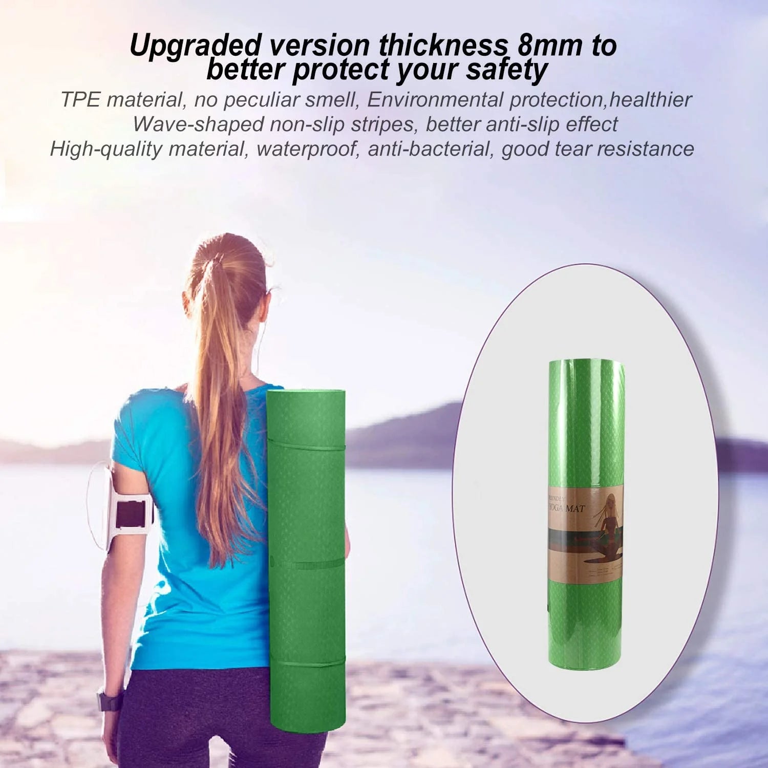 Yoga Mat 72 X 24'' Exercise Mats 8Mm TPE Non-Slip Extra Thick High-Density Eco Friendly for Yoga Workout Pilates Yoga Mats for Women Men