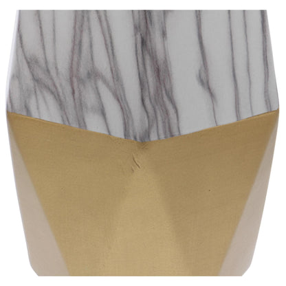 14" Faux Marble Gold Ceramic Vase with Gold Base