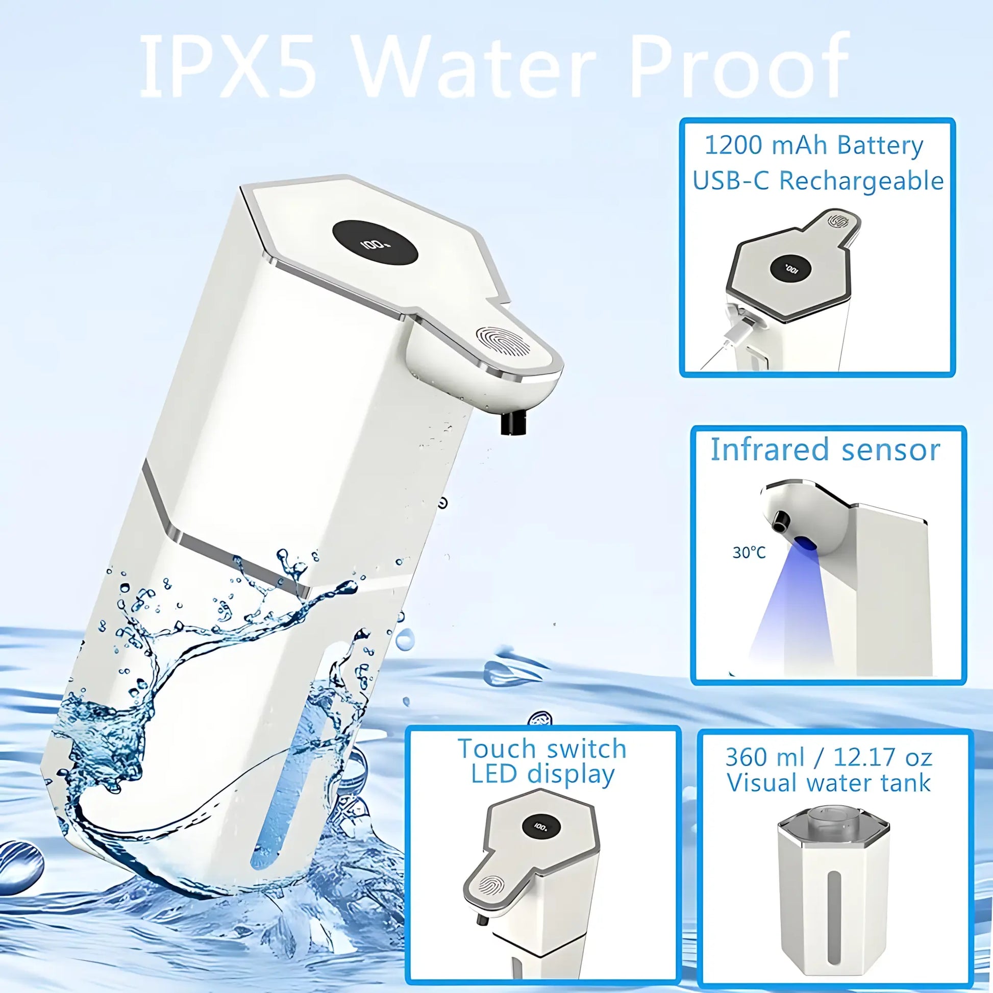 Automatic Soap Dispenser Touchless – 12Oz USB Rechargeable Foaming Soap Dispenser with 4 Adjustable Levels, Waterproof Wall Mounted Hand Soap Dispenser for Bathroom & Kitchen Auto Shut-Off Tiktokshopspringglowup Gift Mom