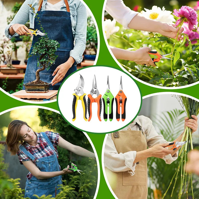 4PCS Garden Pruning Shears Stainless Steel Garden Shears Gardening Shears Scissors Clippers Pruning Snips for Gardening Tools