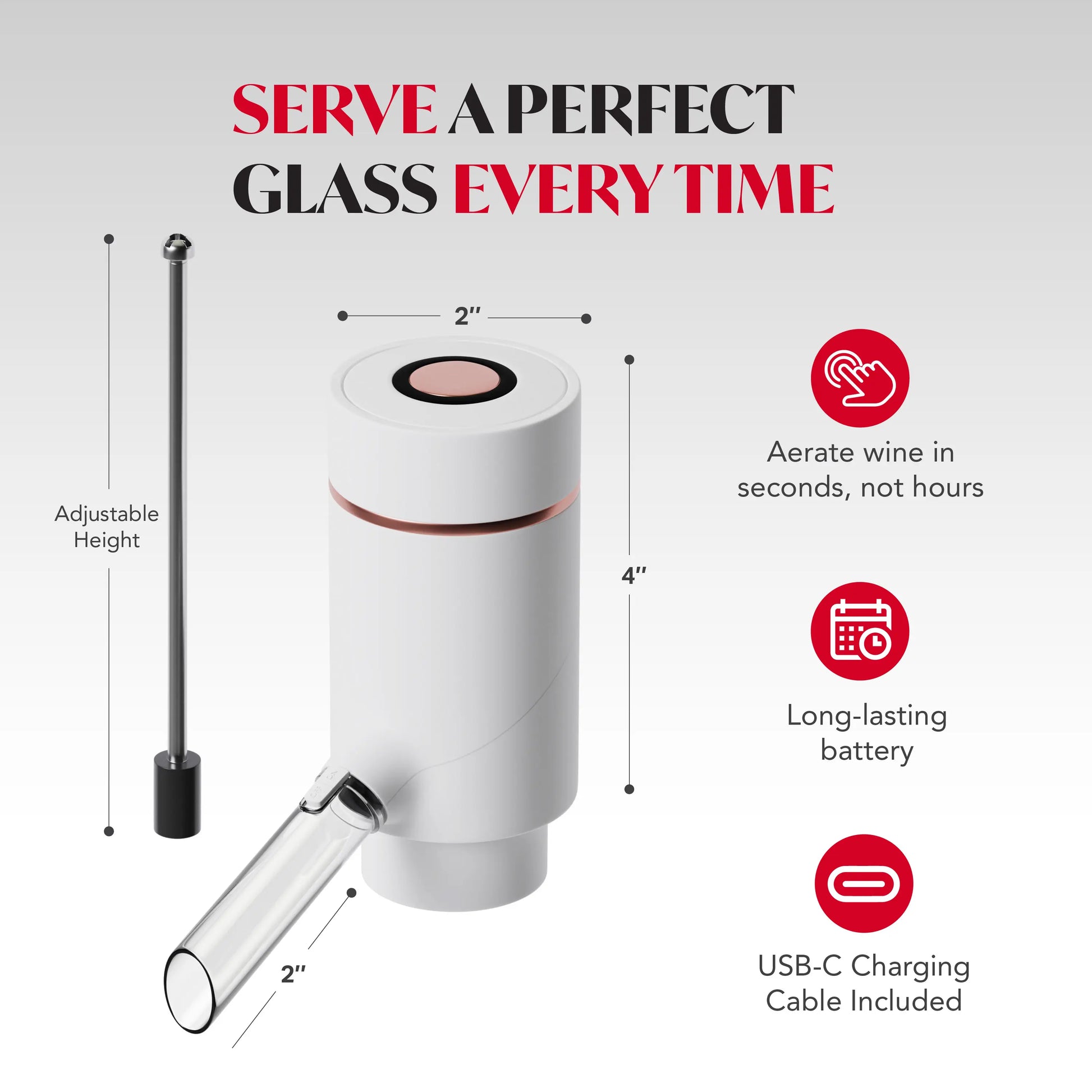 Electric Drink Dispenser and Red Vino Aerator - Built in Pourer Spout Aerator - Pumps and Dispenses Vino, Fits Most Bottles