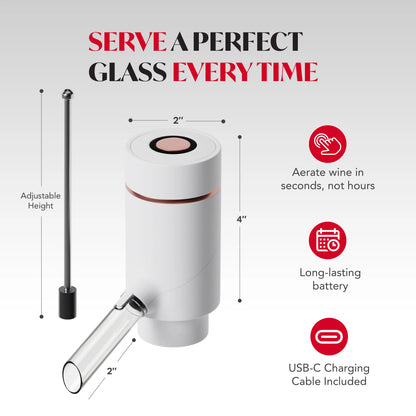 Electric Drink Dispenser and Red Vino Aerator - Built in Pourer Spout Aerator - Pumps and Dispenses Vino, Fits Most Bottles