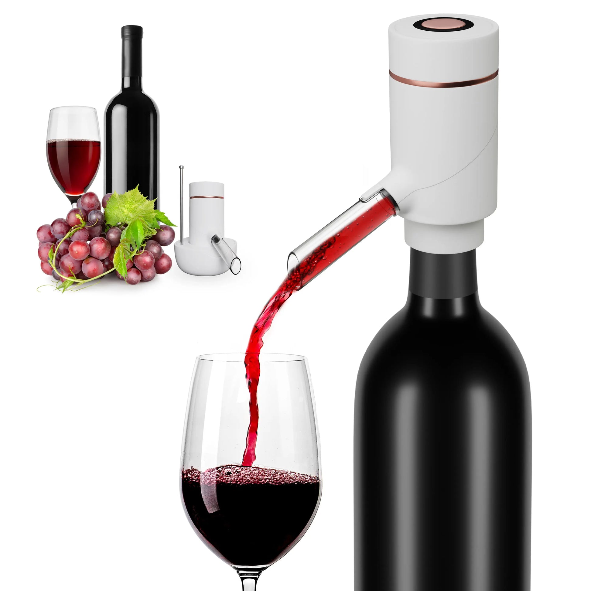 Electric Drink Dispenser and Red Vino Aerator - Built in Pourer Spout Aerator - Pumps and Dispenses Vino, Fits Most Bottles