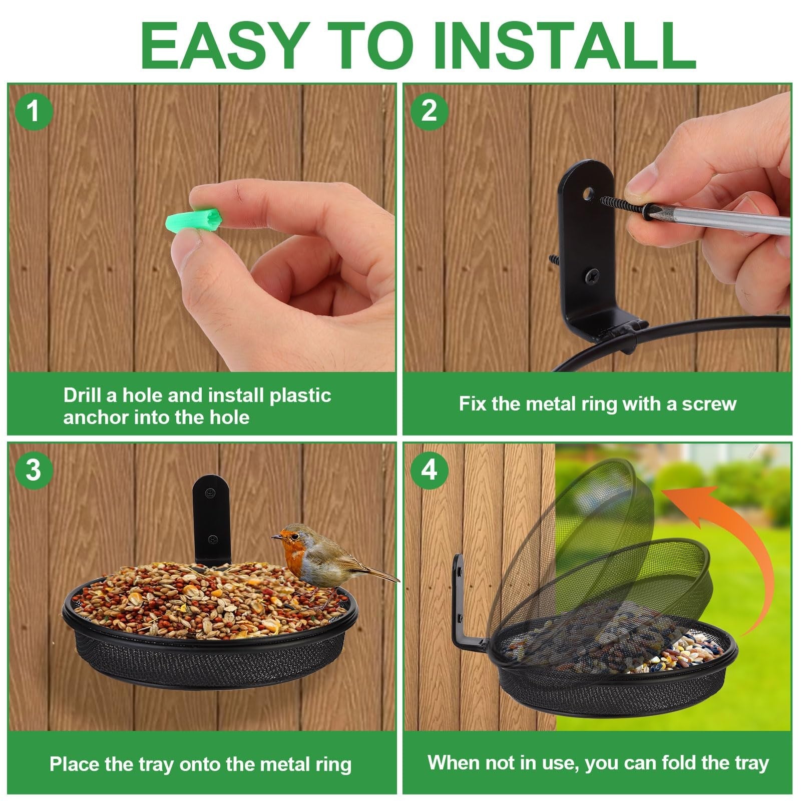 2 Pack Tree Mounted Bird Feeder Bath Tray Heavy Duty Wall Mount Squirrel Feeder