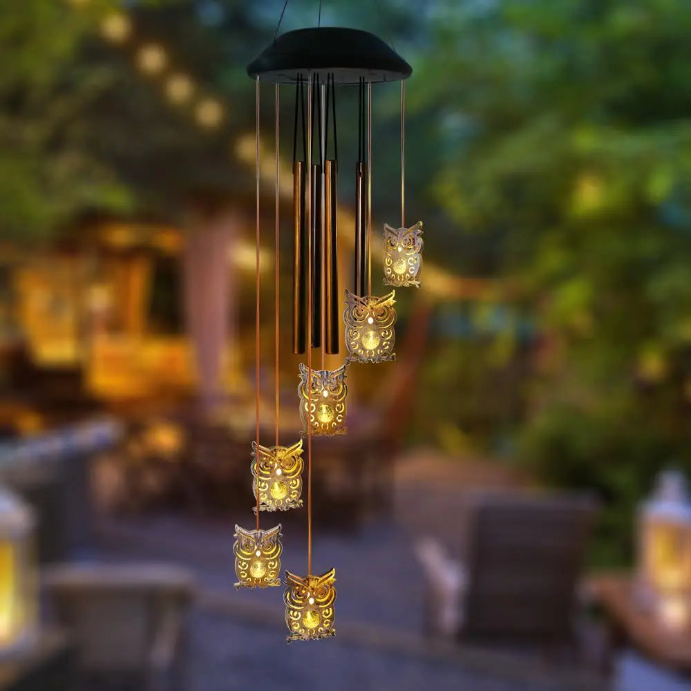 6 LED Solar Owl Wind Chimes Outdoor,Mom Gifts for Mothers Day Grandma Wife Gift Solar Owl Wind Chimes for Outside,Hanging Lights Warm Led,Outdoor Owl Decor