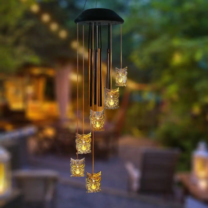6 LED Solar Owl Wind Chimes Outdoor,Mom Gifts for Mothers Day Grandma Wife Gift Solar Owl Wind Chimes for Outside,Hanging Lights Warm Led,Outdoor Owl Decor