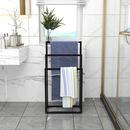 Lightweight Metal Freestanding Towel Rack - 3-Tier Hand Towel Holder Organizer for Bathroom, Shower Accessories, Easy Installation, Gift-Worthy, Complete Pack, Black