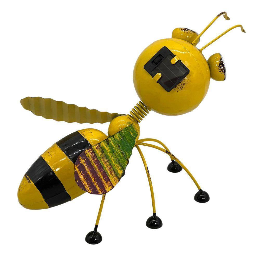 Metal Bee Garden Solar LED Garden Statue 11 In. L