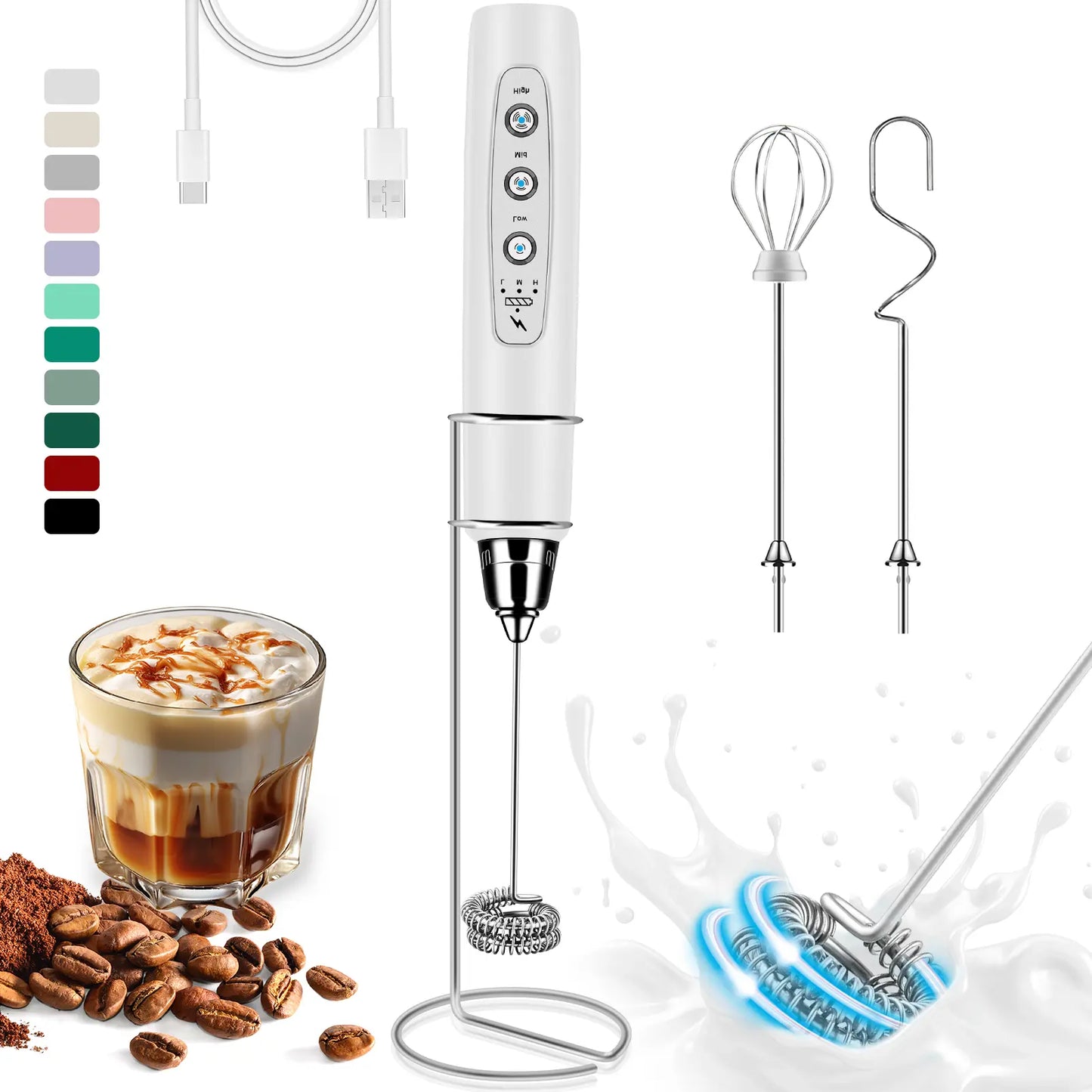 ODIFORGO Rechargeable Milk Frother with 3 Replaceable Heads—Perfect for Frothing Milk, Whisking Eggs, and Mixing Powders. Long-Lasting Battery, Easy to Use, a Must-Have Tiktok Kitchen Gadget! Coffee Maker Machine Coffee Espresso Maker Tiktokshopspringglow