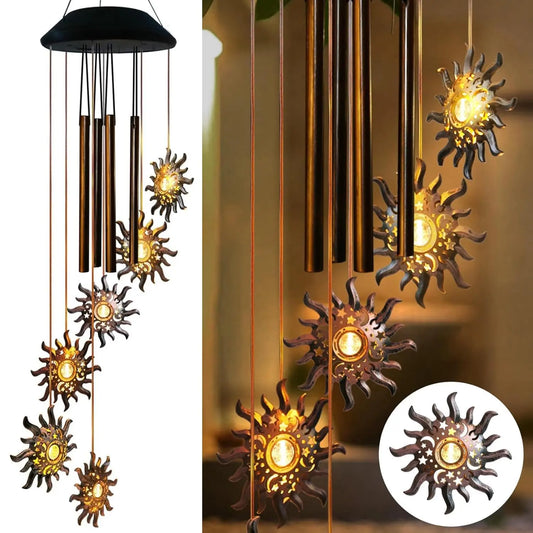 6 LED Solar Sun Moon Star Wind Chimes Outdoor,Mom Gifts for Mothers Day Grandma Gift Sun Wind Chimes for Outside,Hanging Lights Warm Led,Outdoor Sun Decor,Gifts for Wife Tiktokshopspringglowup,Summervibes