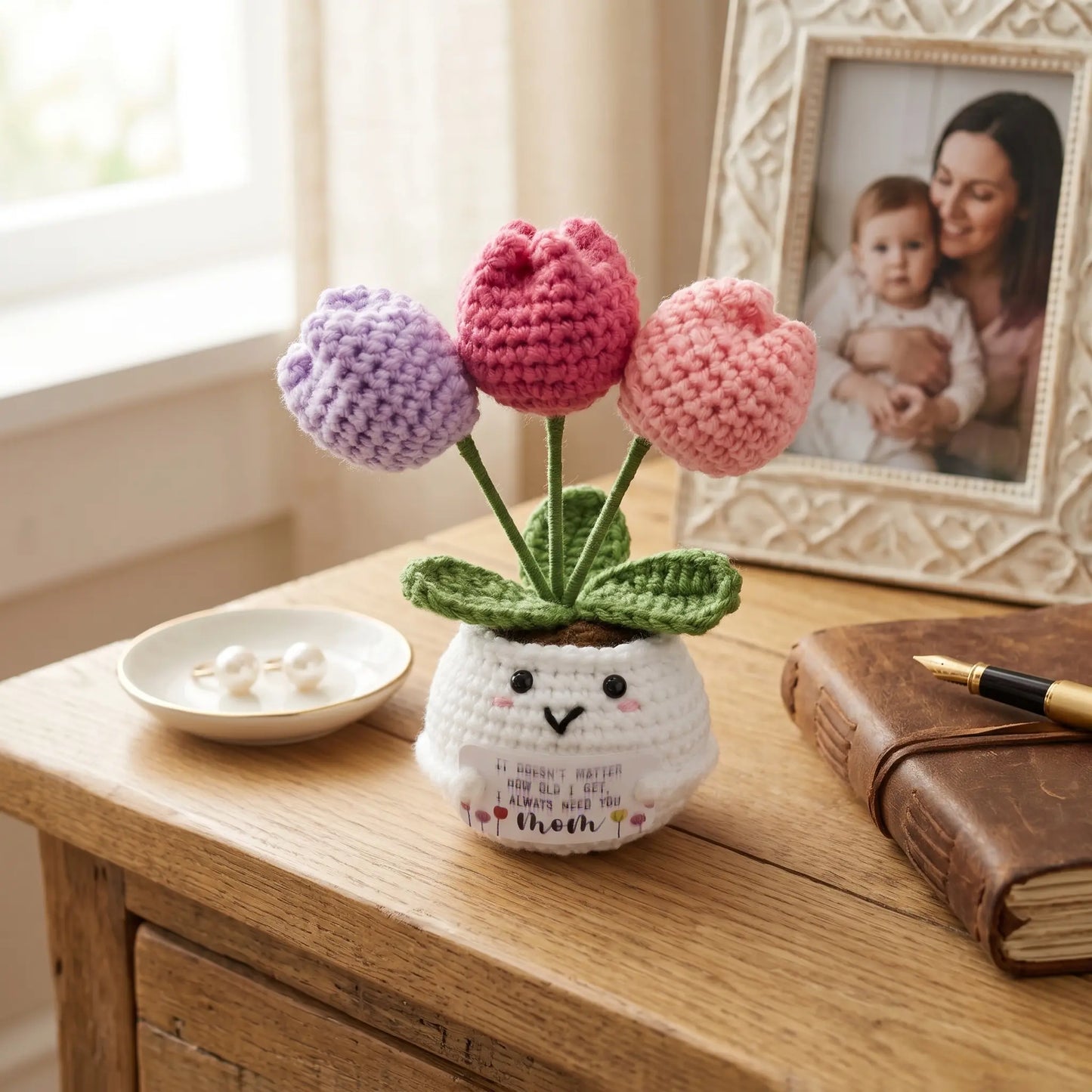 Gifts for Mom from Daughter Son - Cute Mothers Day, Birthday Gifts for Moms, Mother, Mama - Mother'S Day Knitted Positive Tulip Flowers Mom Crochet Doll