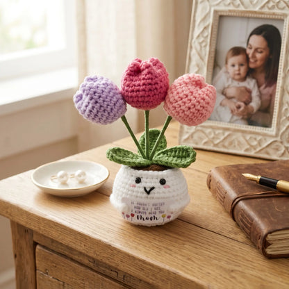 Gifts for Mom from Daughter Son - Cute Mothers Day, Birthday Gifts for Moms, Mother, Mama - Mother'S Day Knitted Positive Tulip Flowers Mom Crochet Doll