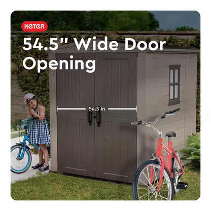 Factor 6 Ft. W X 6 Ft. D Outdoor Durable Resin Plastic Storage Shed with Double Doors, Taupe Brown (37.43 Sq. Ft.)