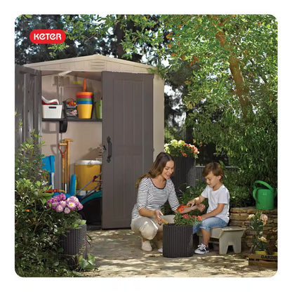 Factor 6 Ft. W X 6 Ft. D Outdoor Durable Resin Plastic Storage Shed with Double Doors, Taupe Brown (37.43 Sq. Ft.)