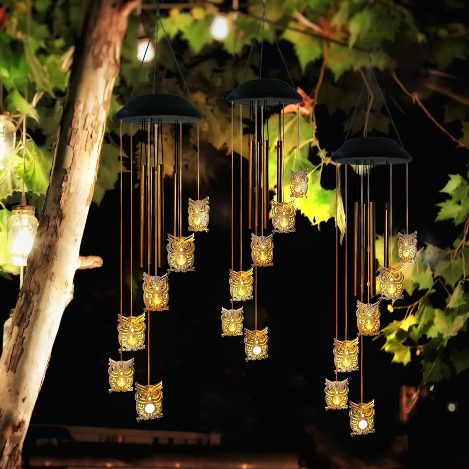 6 LED Solar Owl Wind Chimes Outdoor,Mom Gifts for Mothers Day Grandma Wife Gift Solar Owl Wind Chimes for Outside,Hanging Lights Warm Led,Outdoor Owl Decor