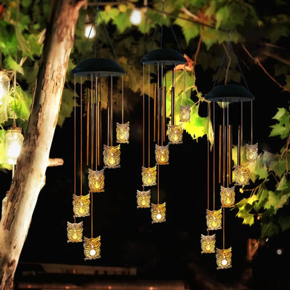 6 LED Solar Owl Wind Chimes Outdoor,Mom Gifts for Mothers Day Grandma Wife Gift Solar Owl Wind Chimes for Outside,Hanging Lights Warm Led,Outdoor Owl Decor