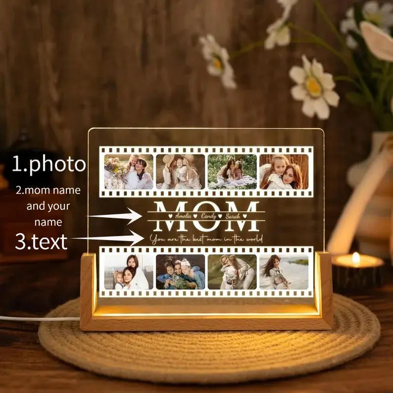 Personalized Photo Night Light, Mother'S Day Gift, Mother Gifts, Birthday Gift for Mommy, Custom Mother'S Day Gift for Mom Wife Grandma Nana, Mum Gift from Daughter, Custom Mother’S Day Night Light with Warm Walnut Wood Base, Bedroom Decor
