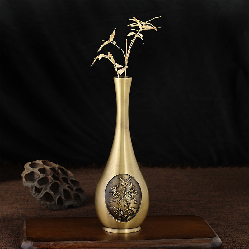 Pure Brass Decorative Flower Vase Carved Ornaments