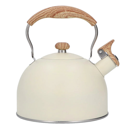 2.5L Stainless Steel Teapot Beige Whistling Tea Kettle with Handle Convenience Tea Pot Kitchen Accessories