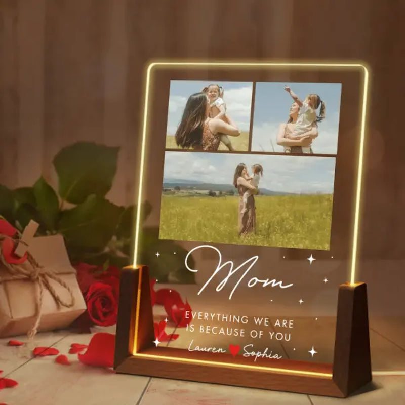 Personalized Photo Night Light, Mother'S Day Gift, Mother Gifts, Birthday Gift for Mommy, Custom Mother'S Day Gift for Mom Wife Grandma Nana, Mum Gift from Daughter, Custom Mother’S Day Night Light with Warm Walnut Wood Base, Bedroom Decor