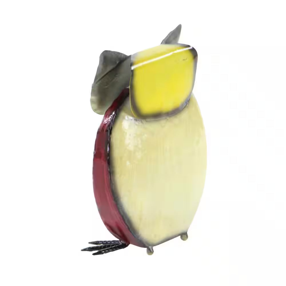 11 In. Metal Indoor Outdoor Owl Garden Sculpture with Floral Pattern