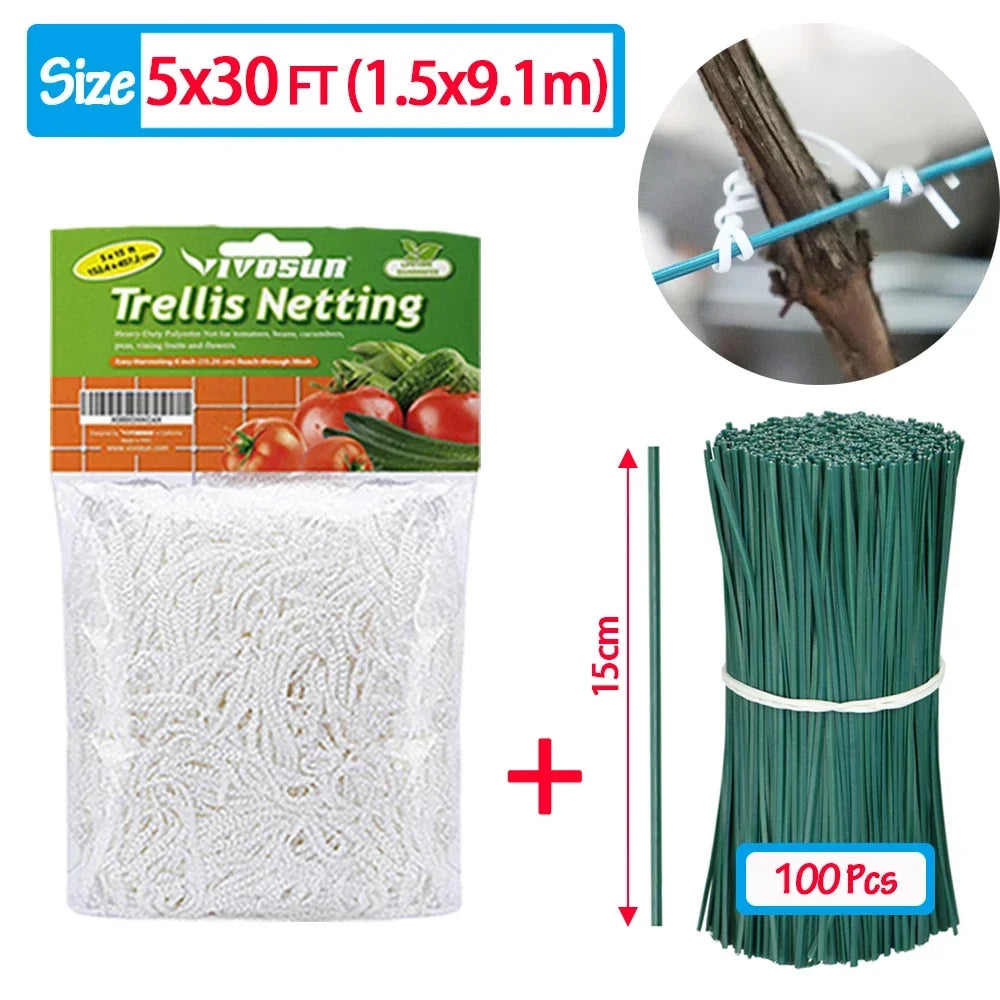 All-Weather Trellis Netting Mesh Heavy-Duty Plant Support Stand for Flowers Vegetable Vine Climbing String Net Gardening Tools