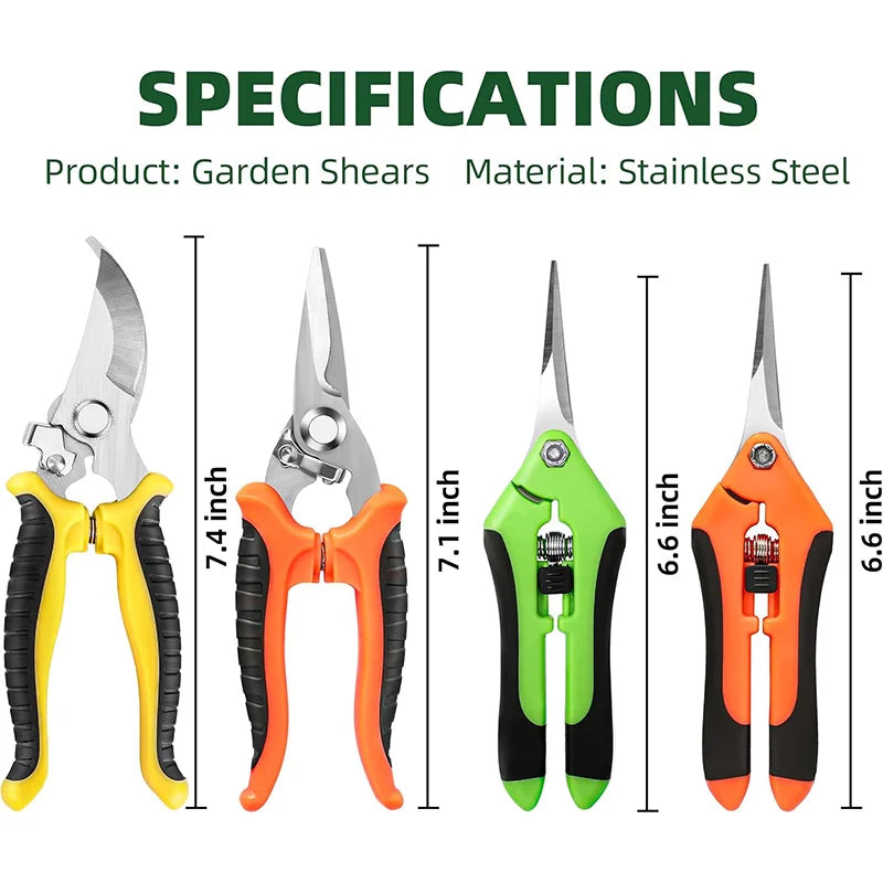 4PCS Garden Pruning Shears Stainless Steel Garden Shears Gardening Shears Scissors Clippers Pruning Snips for Gardening Tools