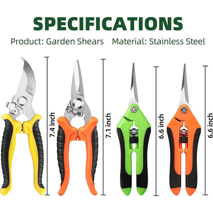 4PCS Garden Pruning Shears Stainless Steel Garden Shears Gardening Shears Scissors Clippers Pruning Snips for Gardening Tools