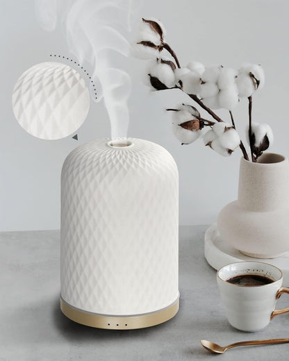 Essential Oil Diffuser - 2.4Mhz Ultrasonic Ceramic Diffuser with Pulse/Continuous Mist & Night Light, Waterless Auto-Off, Silent Aromatherapy Diffuser for Home, Office, Yoga, Spa, Gifts & Home Decor.